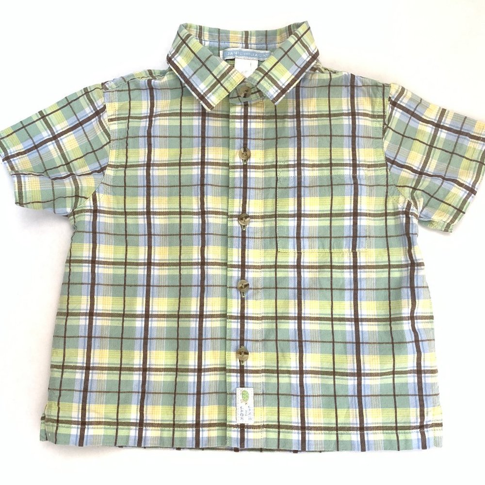 Toddler Boy Green Blue Plaid Shirt